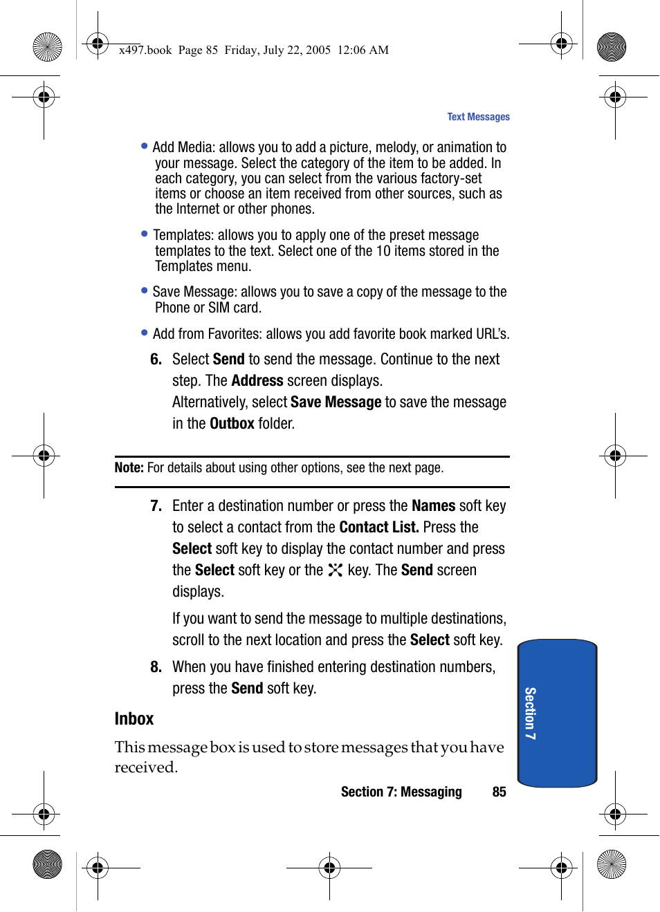 Inbox | Samsung SGH-x497 User Manual | Page 85 / 196