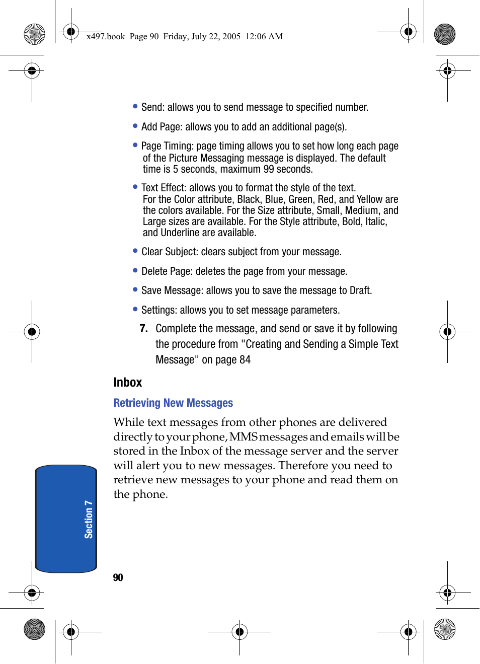 Inbox, Retrieving new messages | Samsung SGH-x497 User Manual | Page 90 / 196