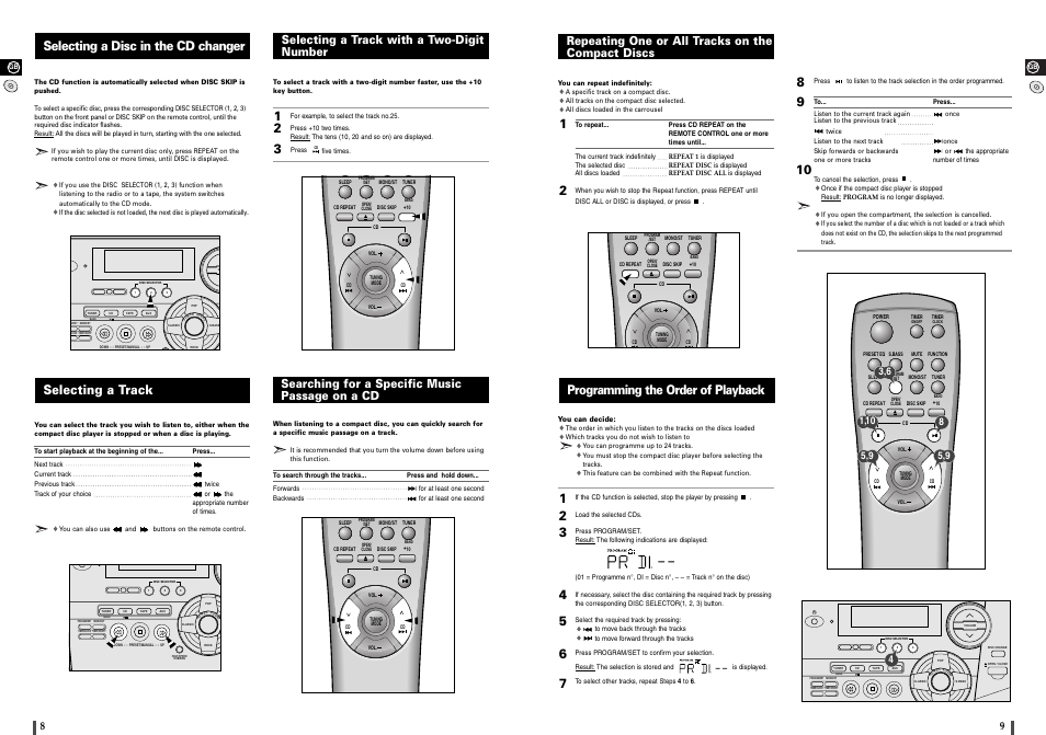 Selecting a track, Selecting a disc in the cd changer, Selecting a track with a two-digit number | Searching for a specific music passage on a cd, Repeating one or all tracks on the compact discs, Programming the order of playback, 12 programming the order of playback | Samsung MAX-900 User Manual | Page 5 / 12