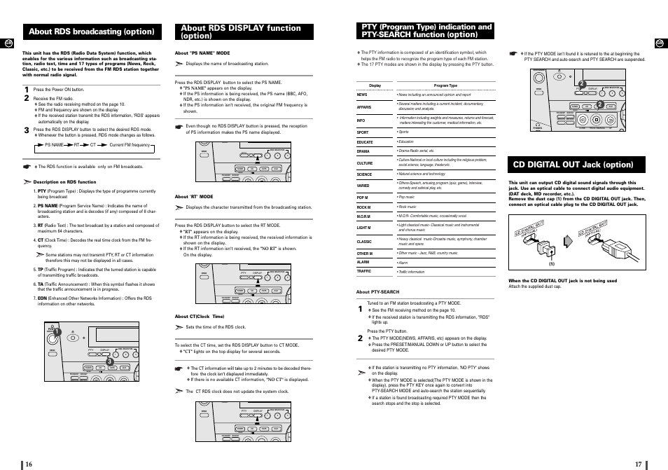 About rds broadcasting (option), About rds display function (option), Cd digital out jack (option) | Option | Samsung MAX-900 User Manual | Page 9 / 12