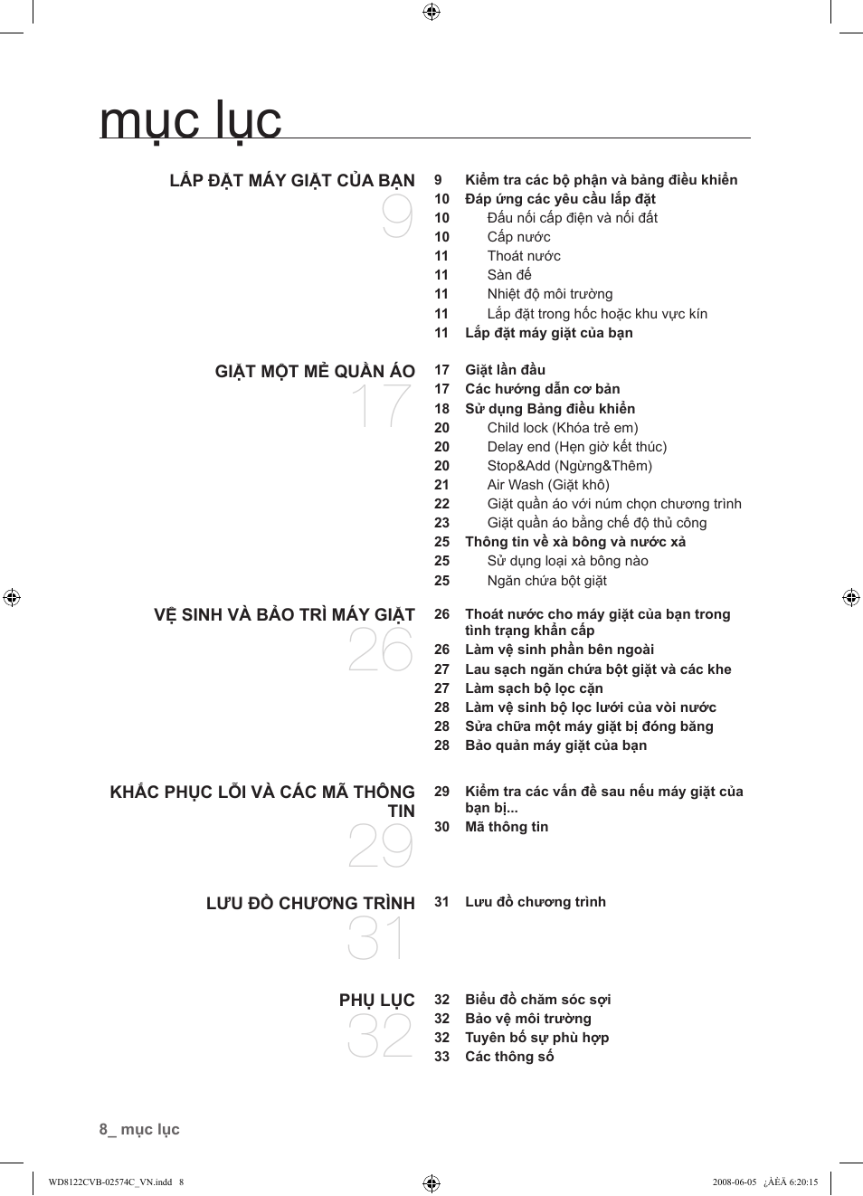 Mục lục | Samsung WD8122CVD User Manual | Page 116 / 144