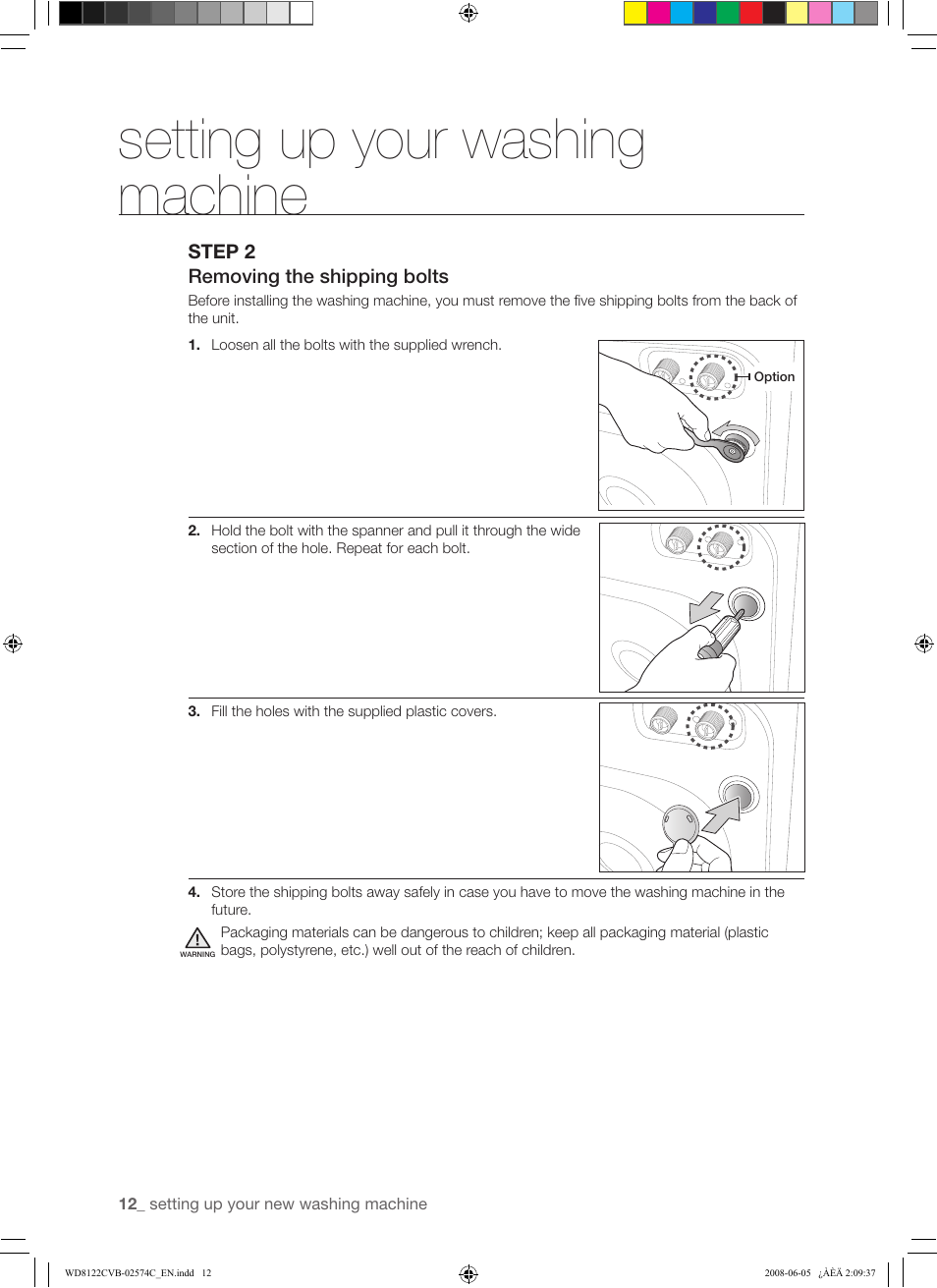 Setting up your washing machine | Samsung WD8122CVD User Manual | Page 12 / 144