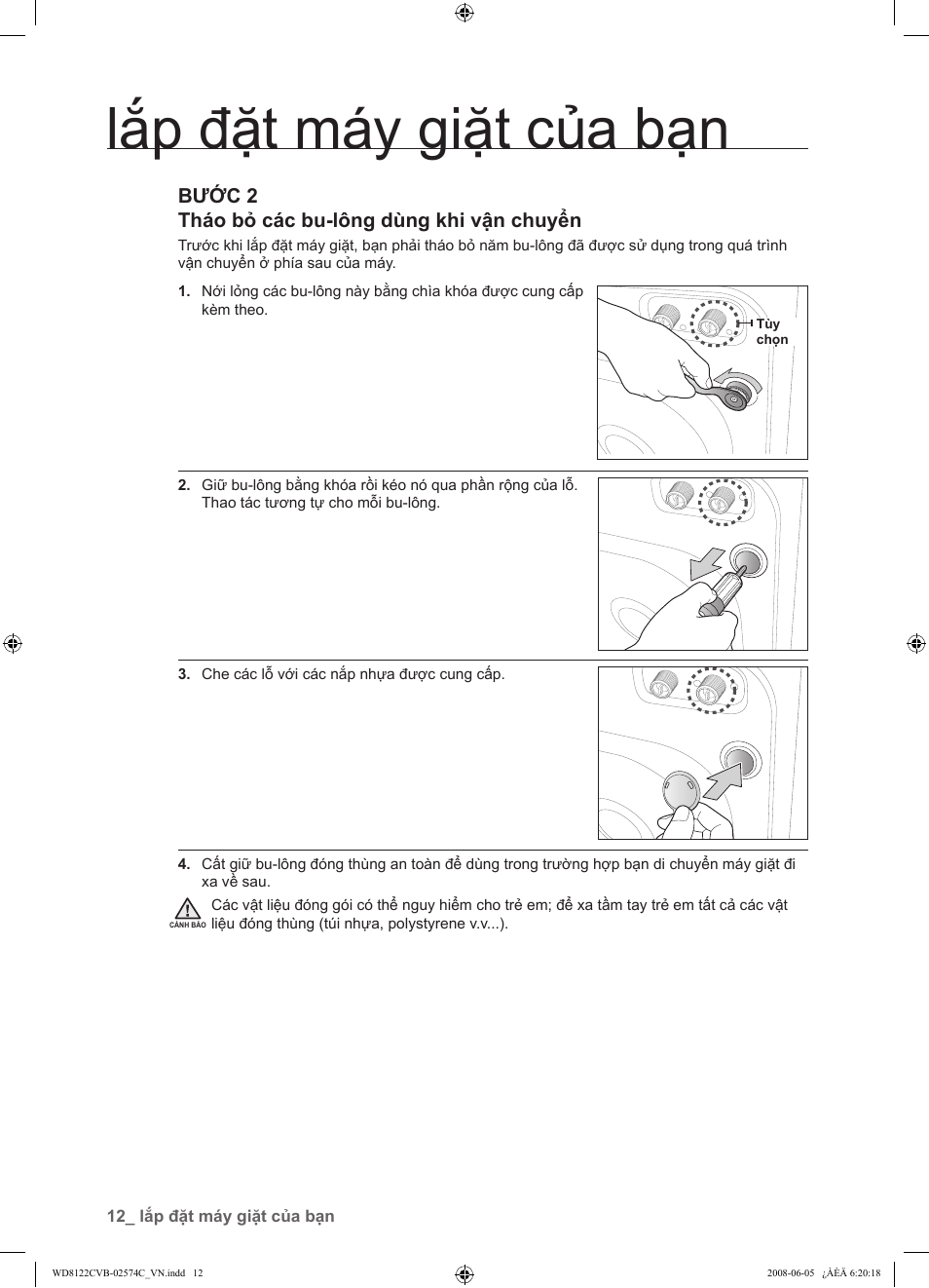 Lắp đặt máy giặt của bạn | Samsung WD8122CVD User Manual | Page 120 / 144