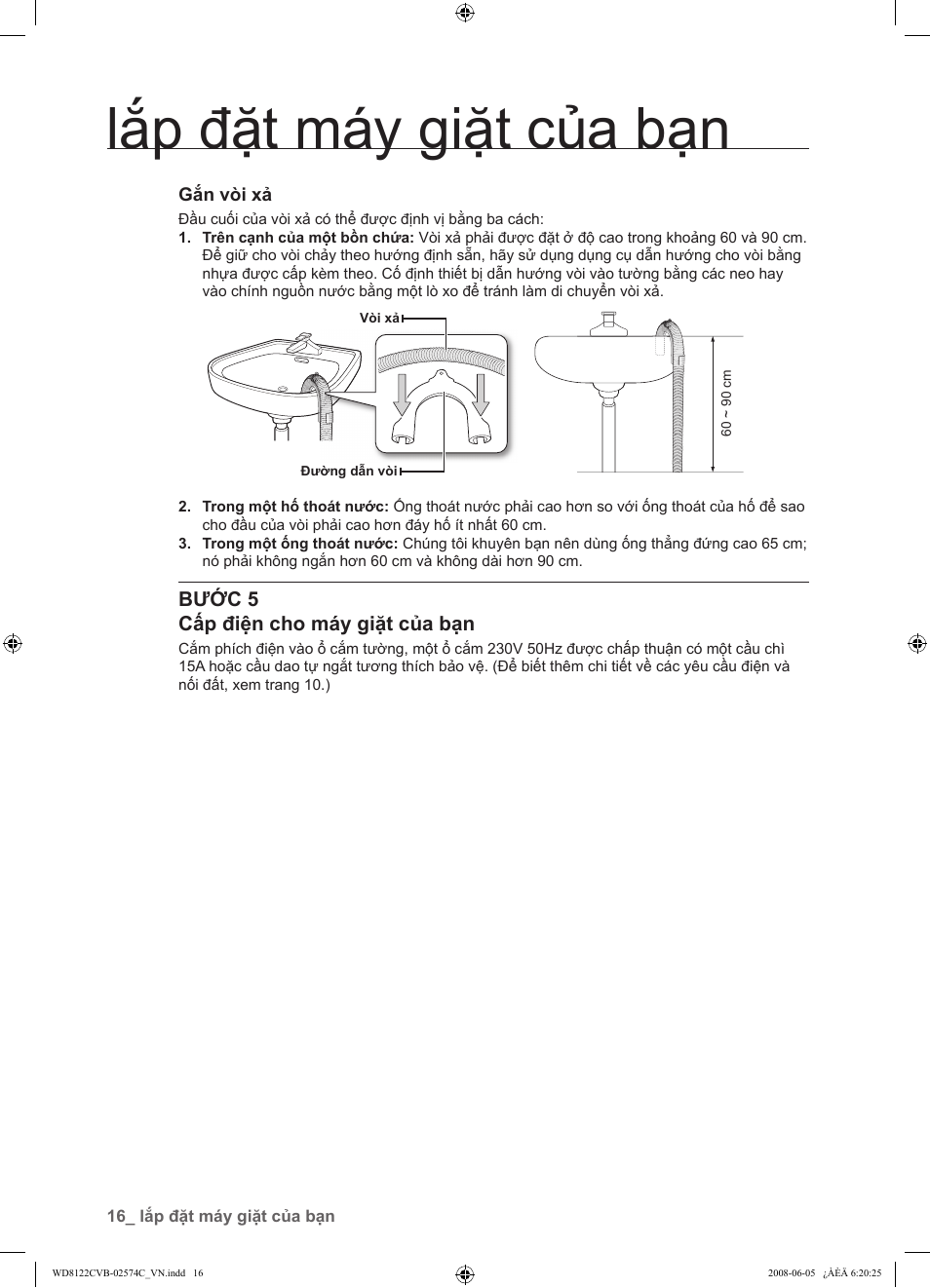 Lắp đặt máy giặt của bạn | Samsung WD8122CVD User Manual | Page 124 / 144