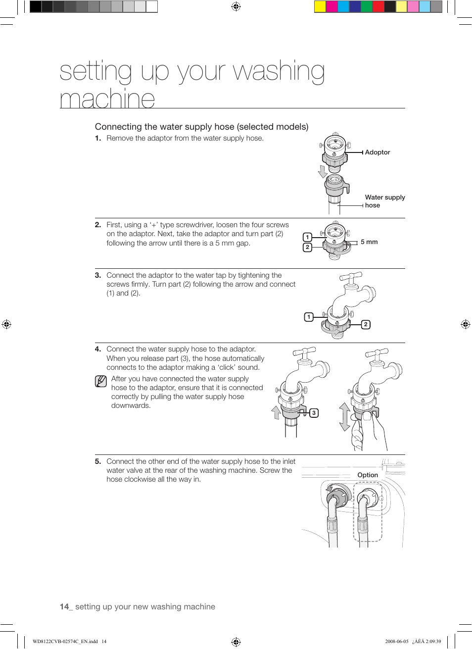 Setting up your washing machine | Samsung WD8122CVD User Manual | Page 14 / 144