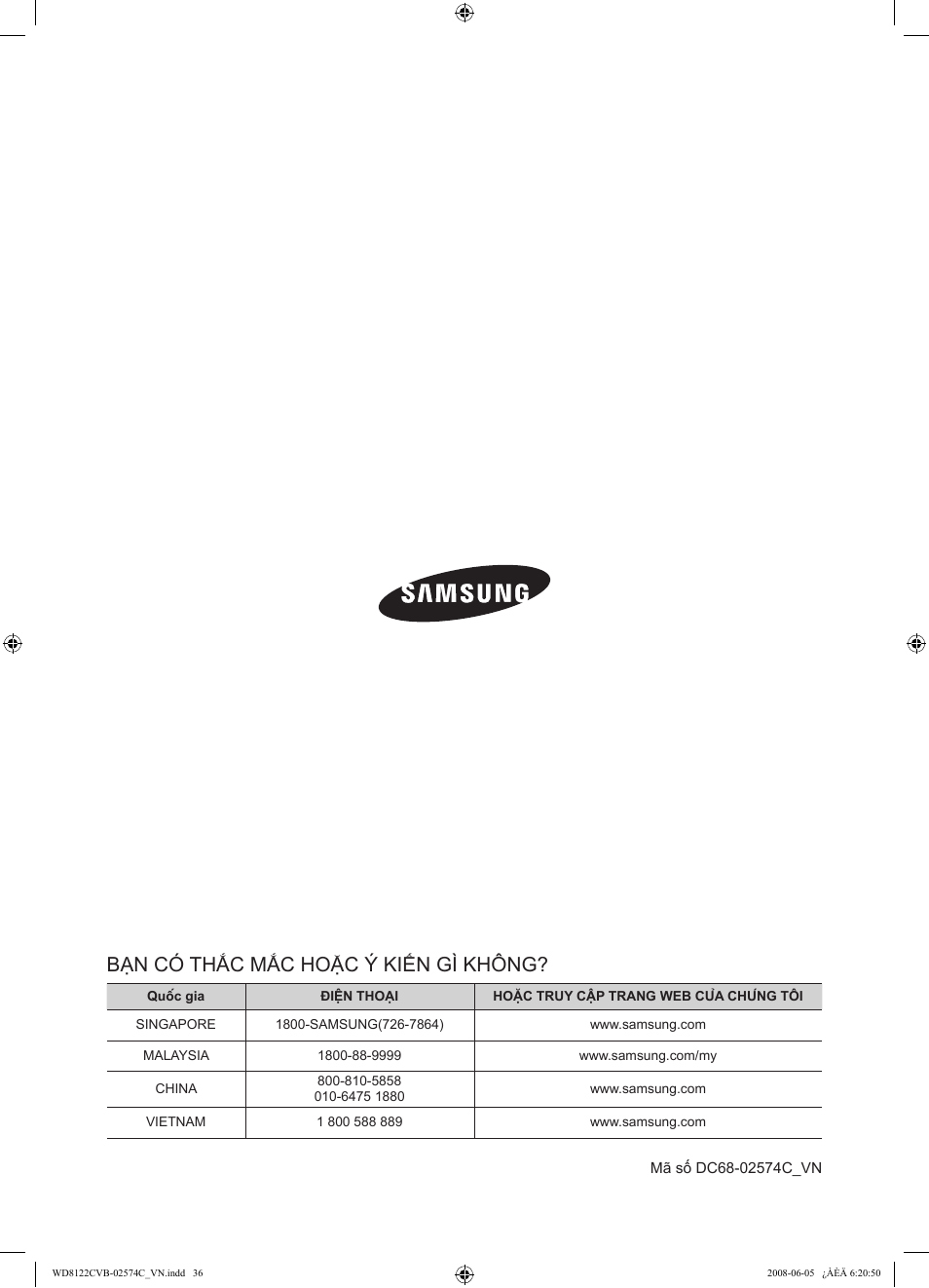 Bạn có thắc mắc hoặc ý kiến gì không | Samsung WD8122CVD User Manual | Page 144 / 144