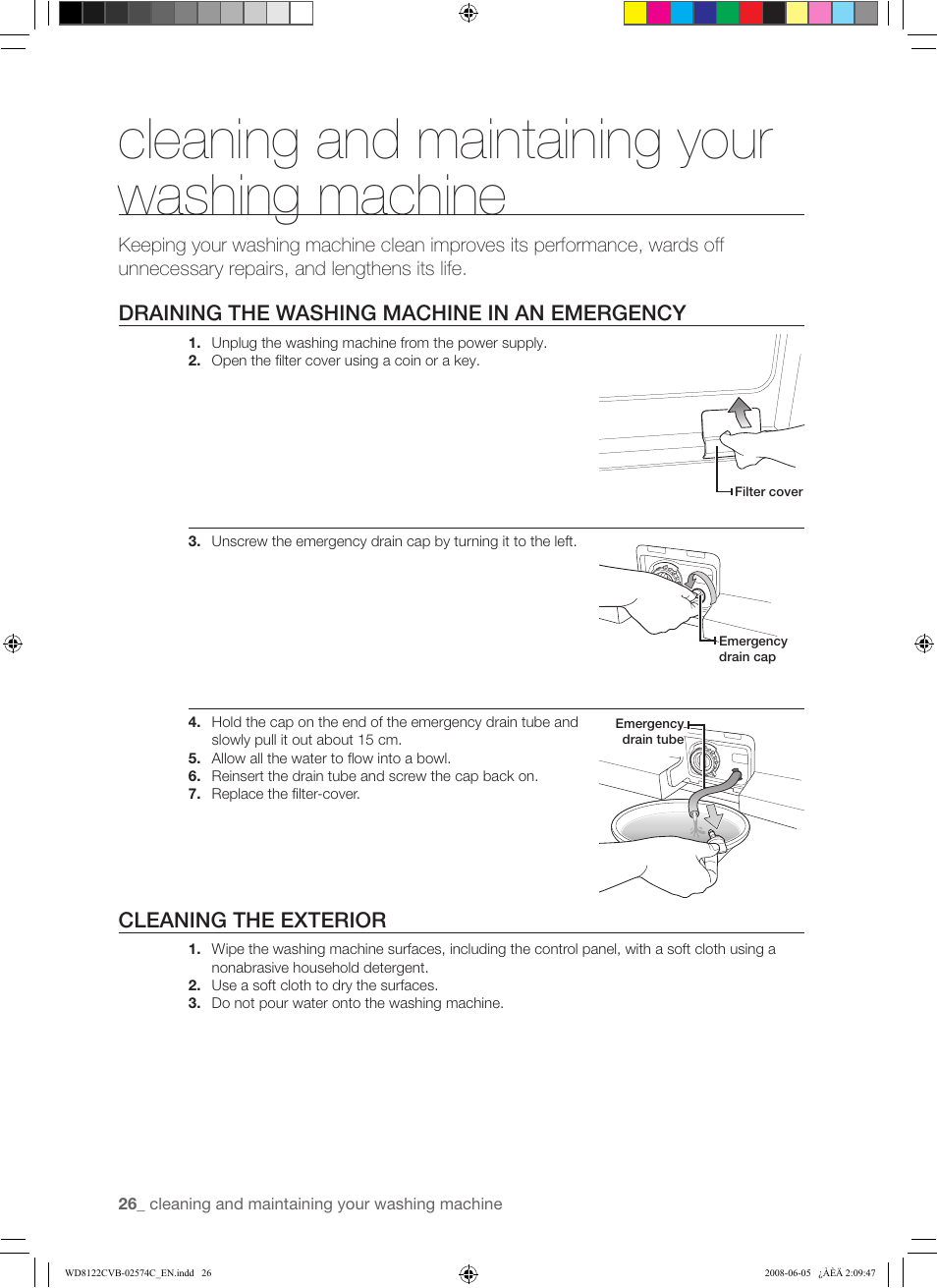 Cleaning and maintaining your washing machine | Samsung WD8122CVD User Manual | Page 26 / 144