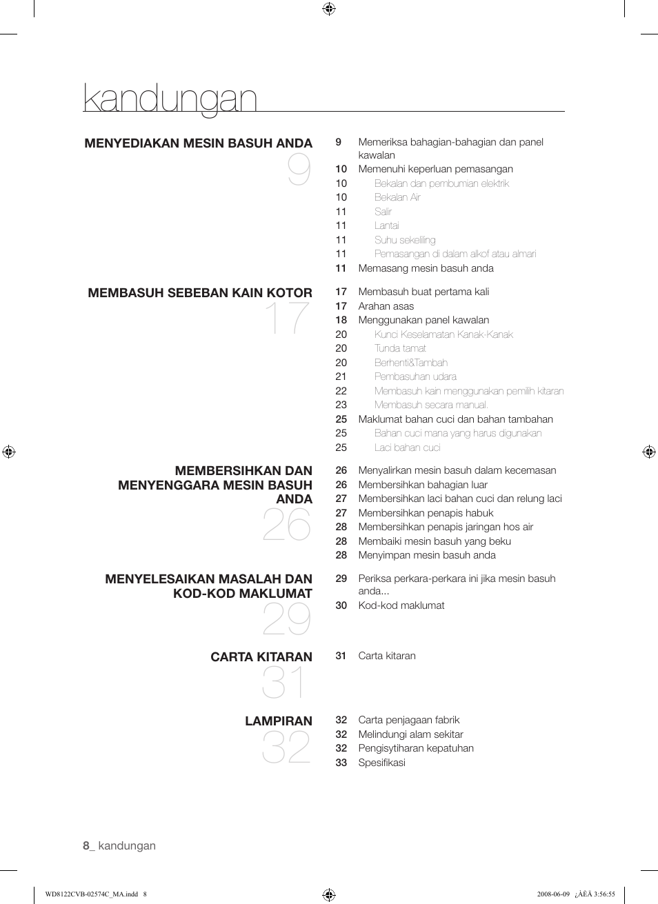 Kandungan | Samsung WD8122CVD User Manual | Page 44 / 144