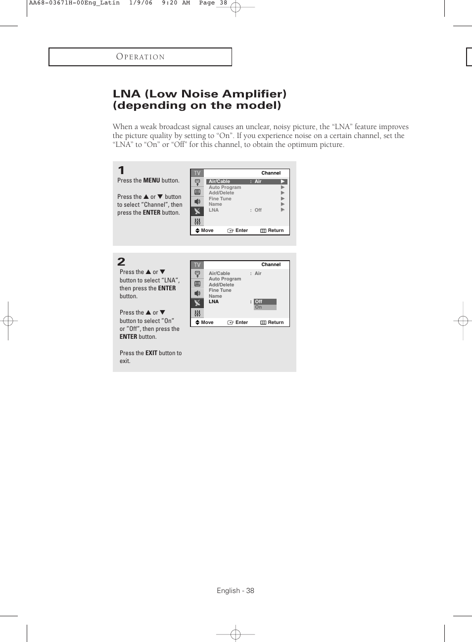 Lna(low noise amplifier)(depending on the model), Lna (low noise amplifier) (depending on the model) | Samsung CL21M2 User Manual | Page 38 / 60