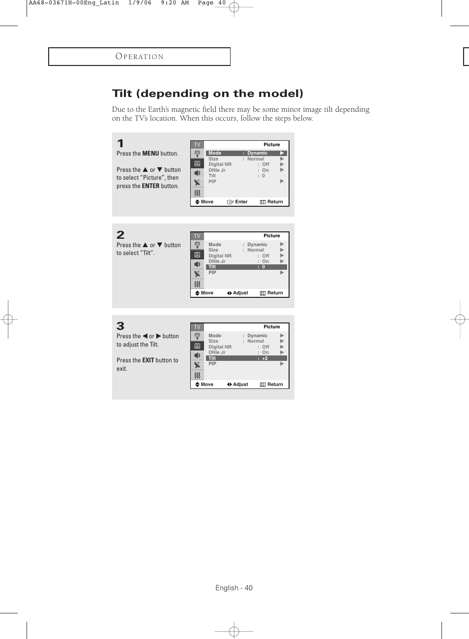 Tilt(depending on the model), Tilt (depending on the model) | Samsung CL21M2 User Manual | Page 40 / 60