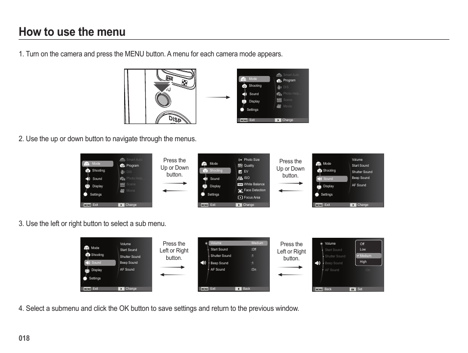 How to use the menu | Samsung ES25 User Manual | Page 19 / 96