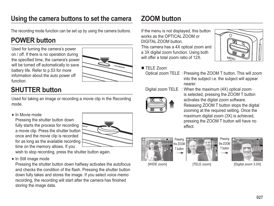 Power button shutter button | Samsung ES25 User Manual | Page 28 / 96