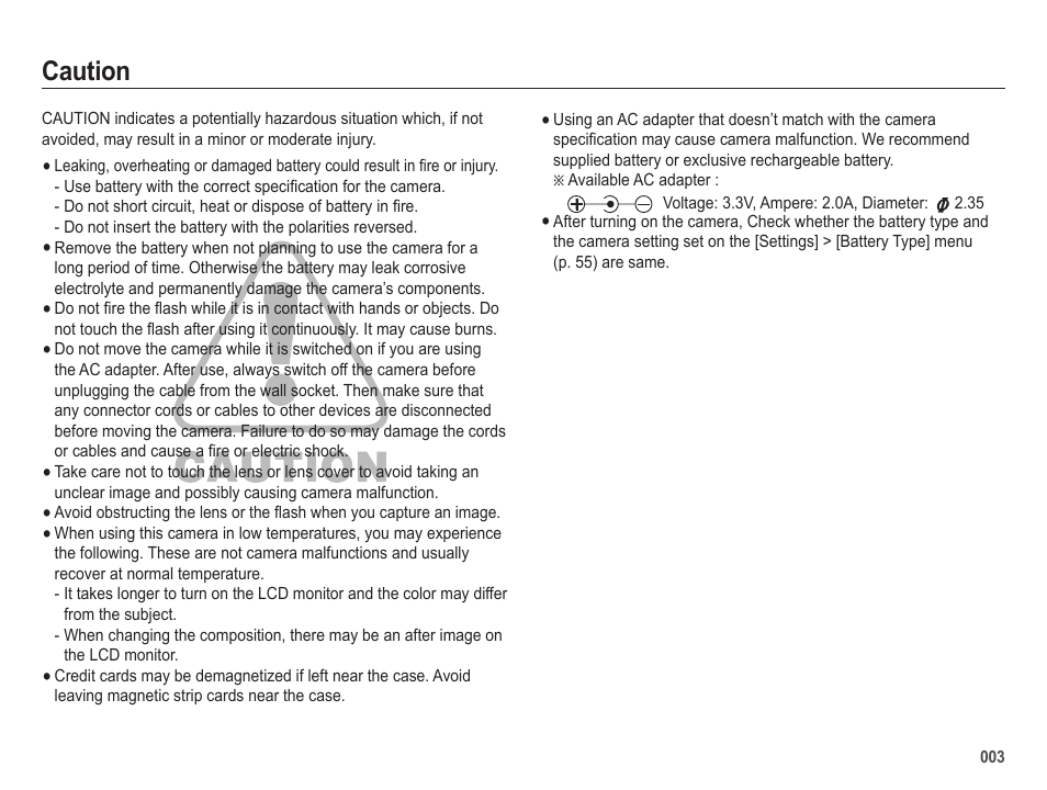 Caution | Samsung ES25 User Manual | Page 4 / 96