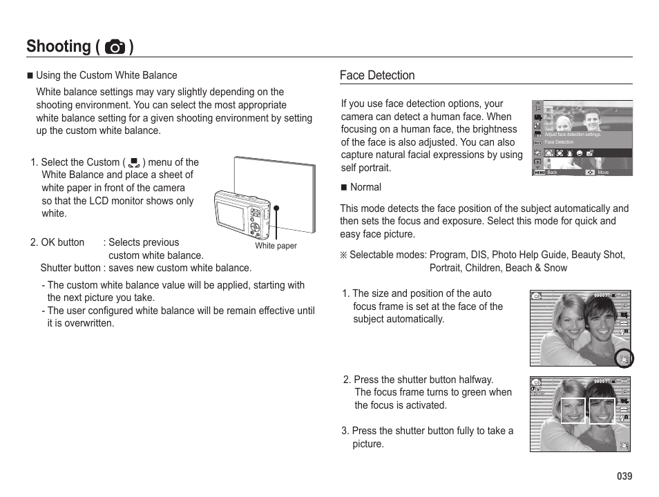 Shooting ( ) | Samsung ES25 User Manual | Page 40 / 96