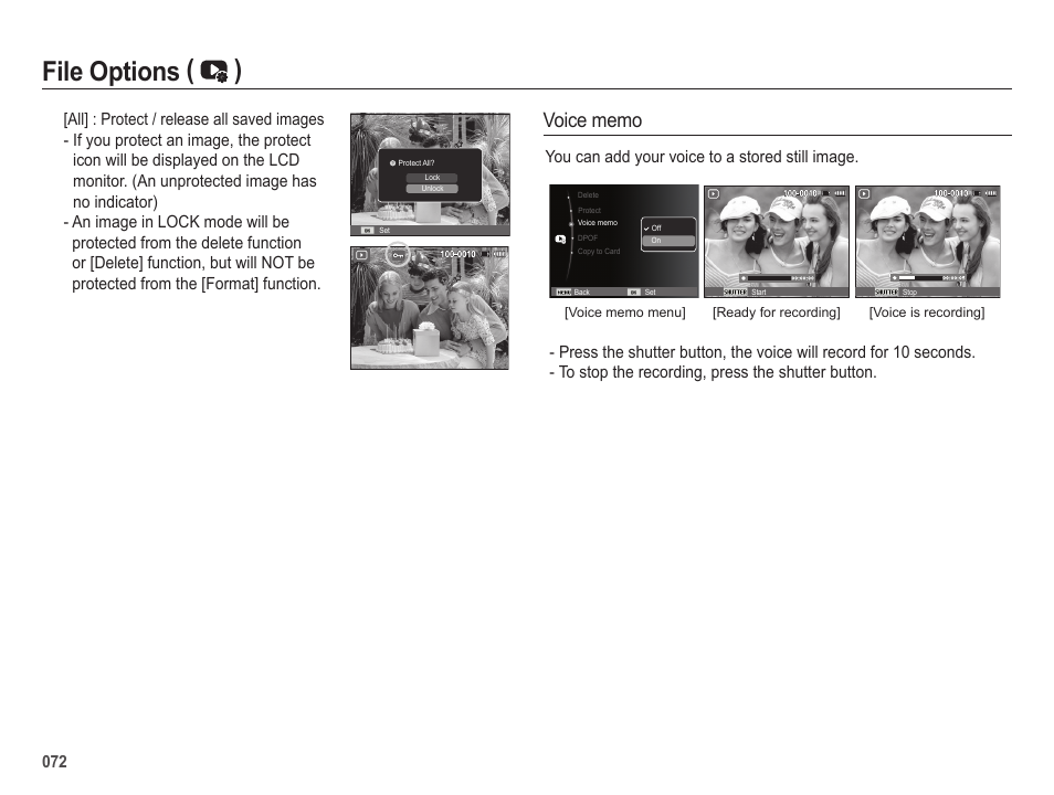 File options ( ) | Samsung ES25 User Manual | Page 73 / 96