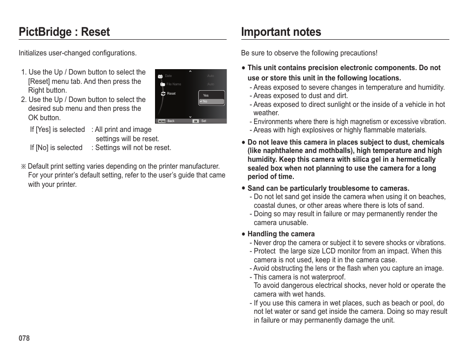 Pictbridge : reset | Samsung ES25 User Manual | Page 79 / 96