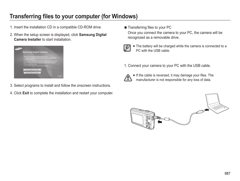 Transferring files to your computer (for windows) | Samsung ES25 User Manual | Page 88 / 96