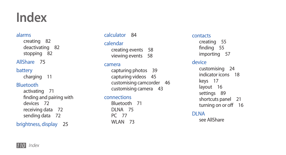 Index | Samsung YP-G70 User Manual | Page 110 / 116