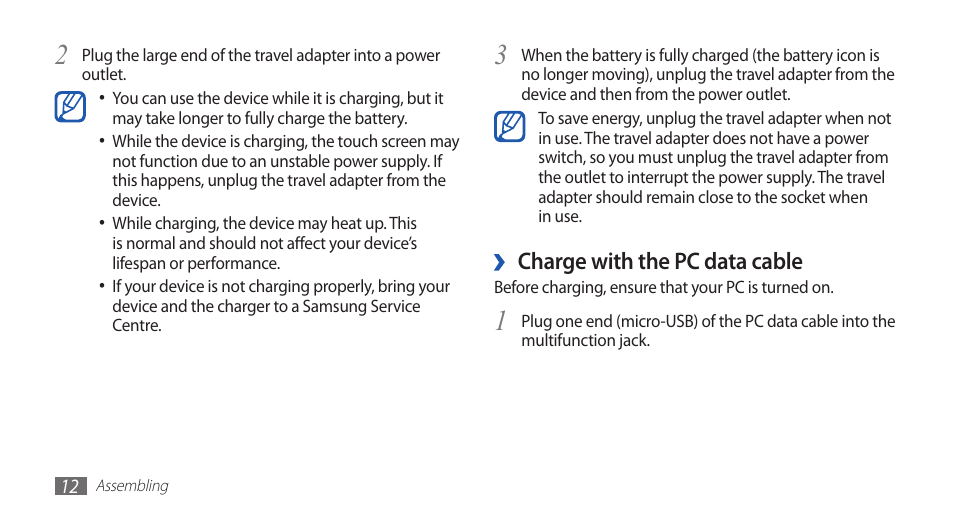 Charge with the pc data cable | Samsung YP-G70 User Manual | Page 12 / 116