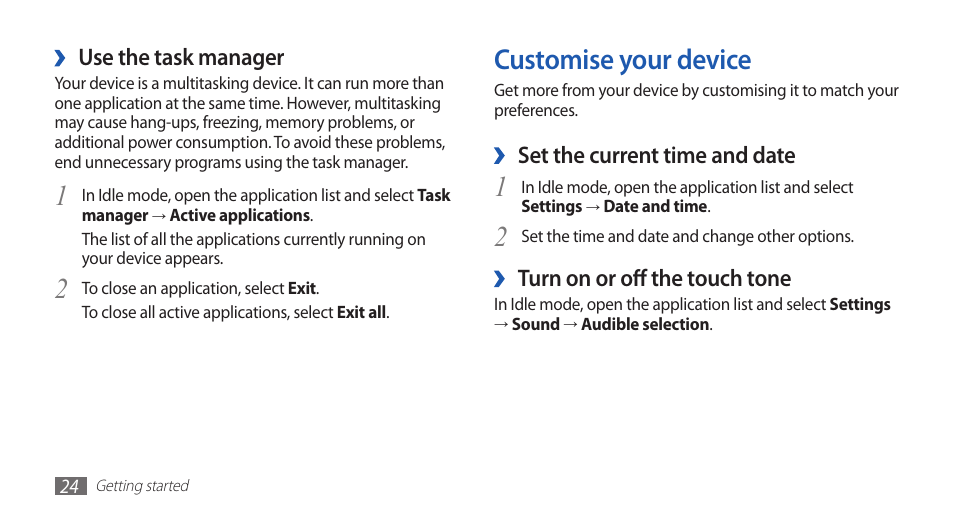 Customise your device | Samsung YP-G70 User Manual | Page 24 / 116