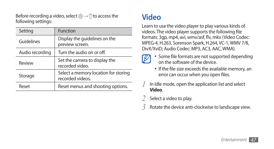 Video | Samsung YP-G70 User Manual | Page 47 / 116