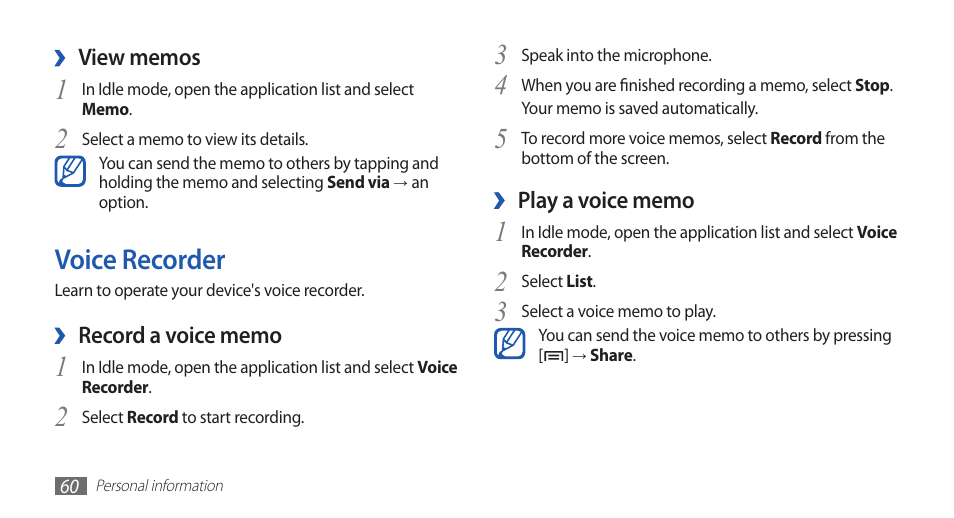 Voice recorder | Samsung YP-G70 User Manual | Page 60 / 116