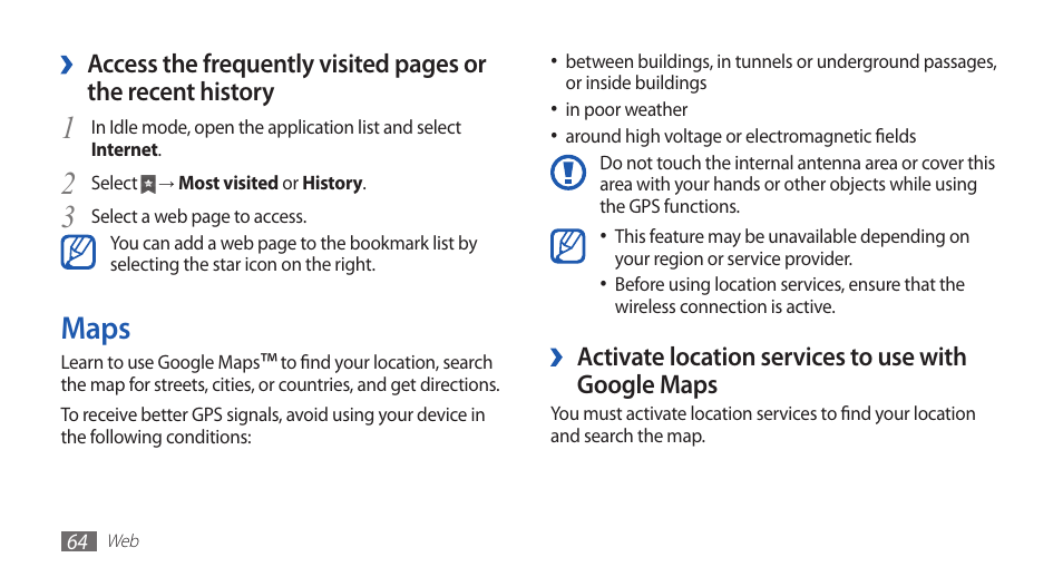 Maps | Samsung YP-G70 User Manual | Page 64 / 116
