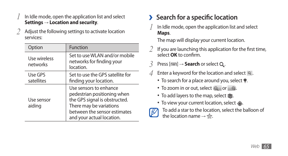 Search for a specific location | Samsung YP-G70 User Manual | Page 65 / 116