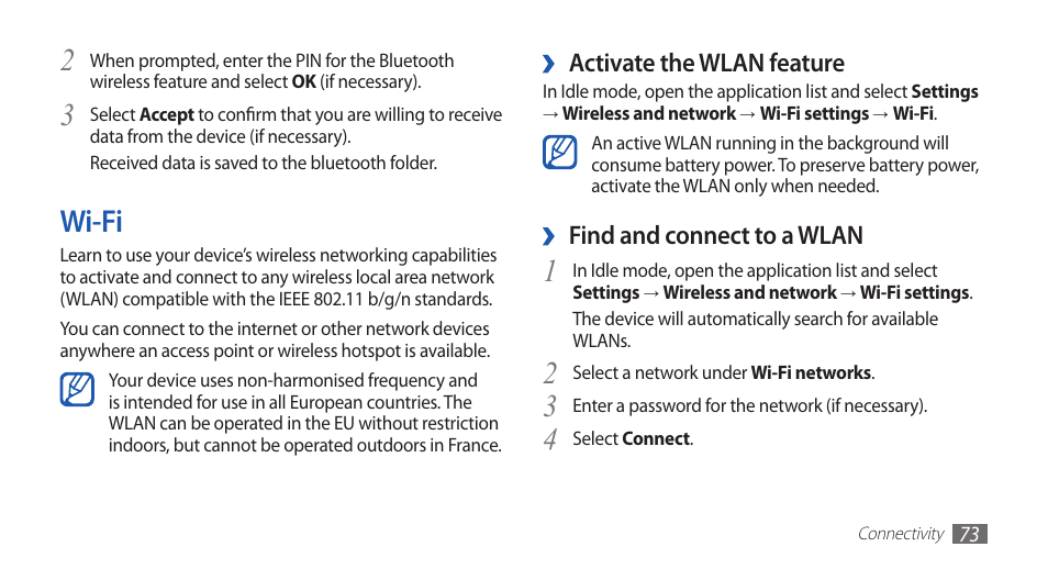 Wi-fi | Samsung YP-G70 User Manual | Page 73 / 116