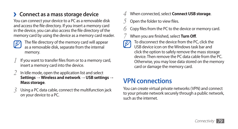 Vpn connections | Samsung YP-G70 User Manual | Page 79 / 116