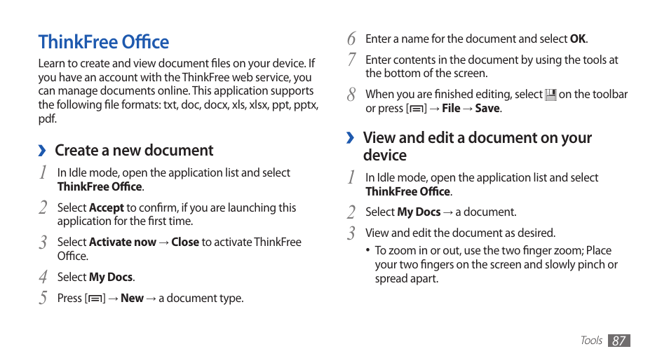 Thinkfree office | Samsung YP-G70 User Manual | Page 87 / 116