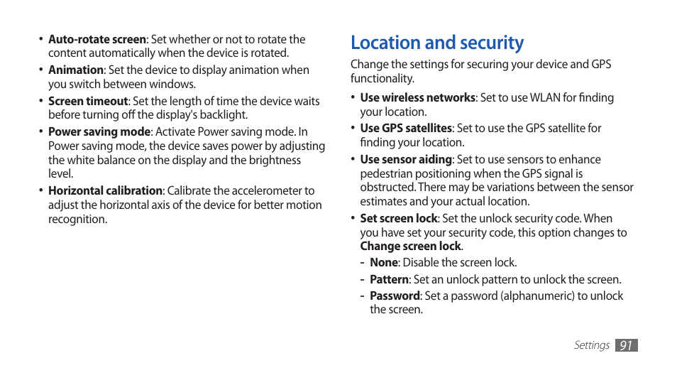 Location and security | Samsung YP-G70 User Manual | Page 91 / 116
