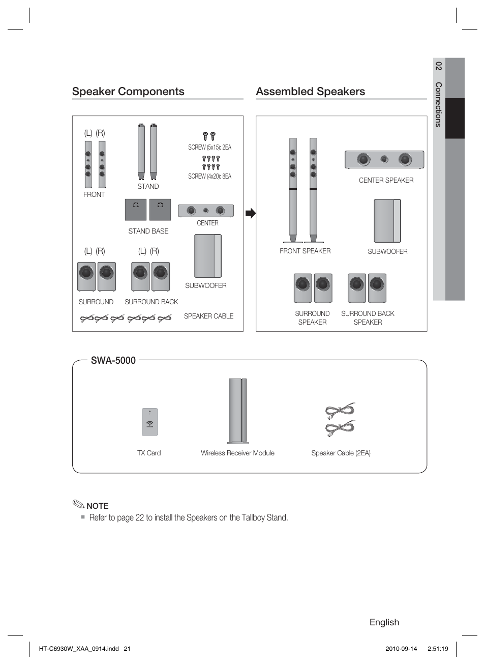 Speaker components, Assembled speakers | Samsung HT-C6930W User Manual | Page 21 / 74