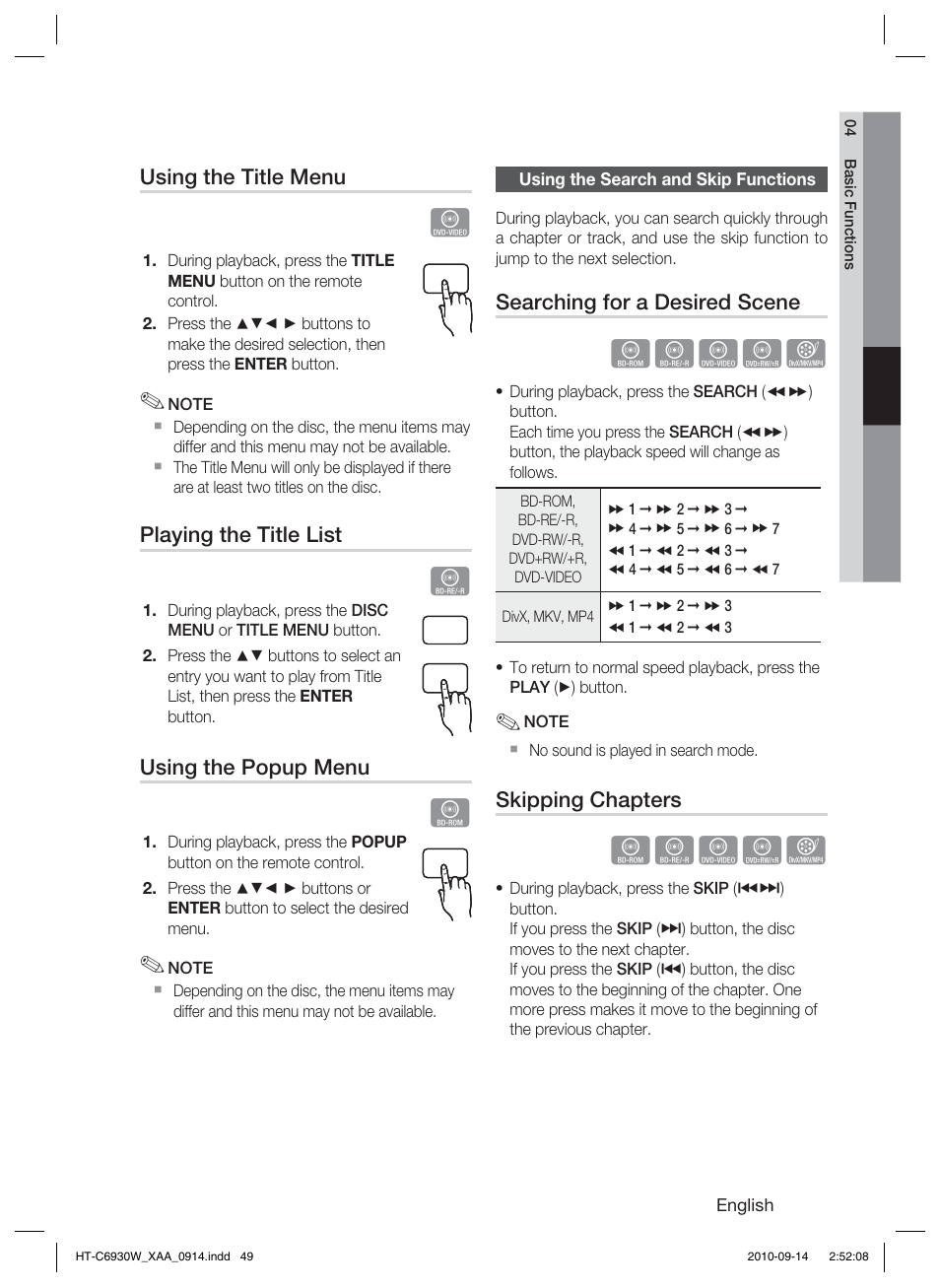 Using the search and skip functions, Hzzyx | Samsung HT-C6930W User Manual | Page 49 / 74
