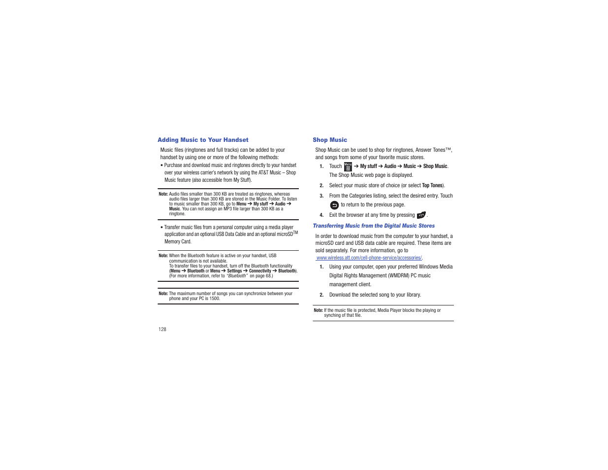 Adding music to your handset, Shop music, Adding music to your handset shop music | Samsung Flight II SGH-A927 User Manual | Page 132 / 197