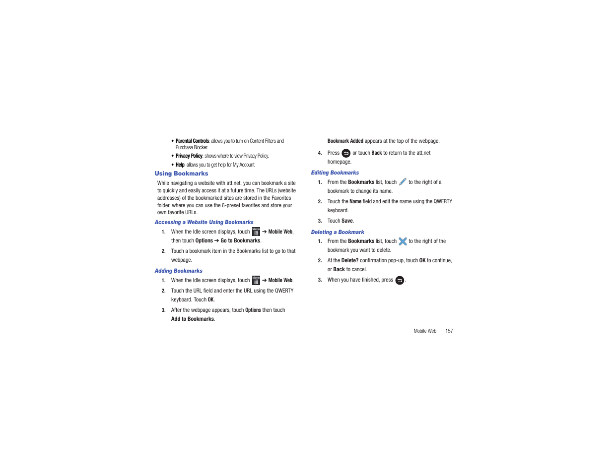 Using bookmarks | Samsung Flight II SGH-A927 User Manual | Page 161 / 197