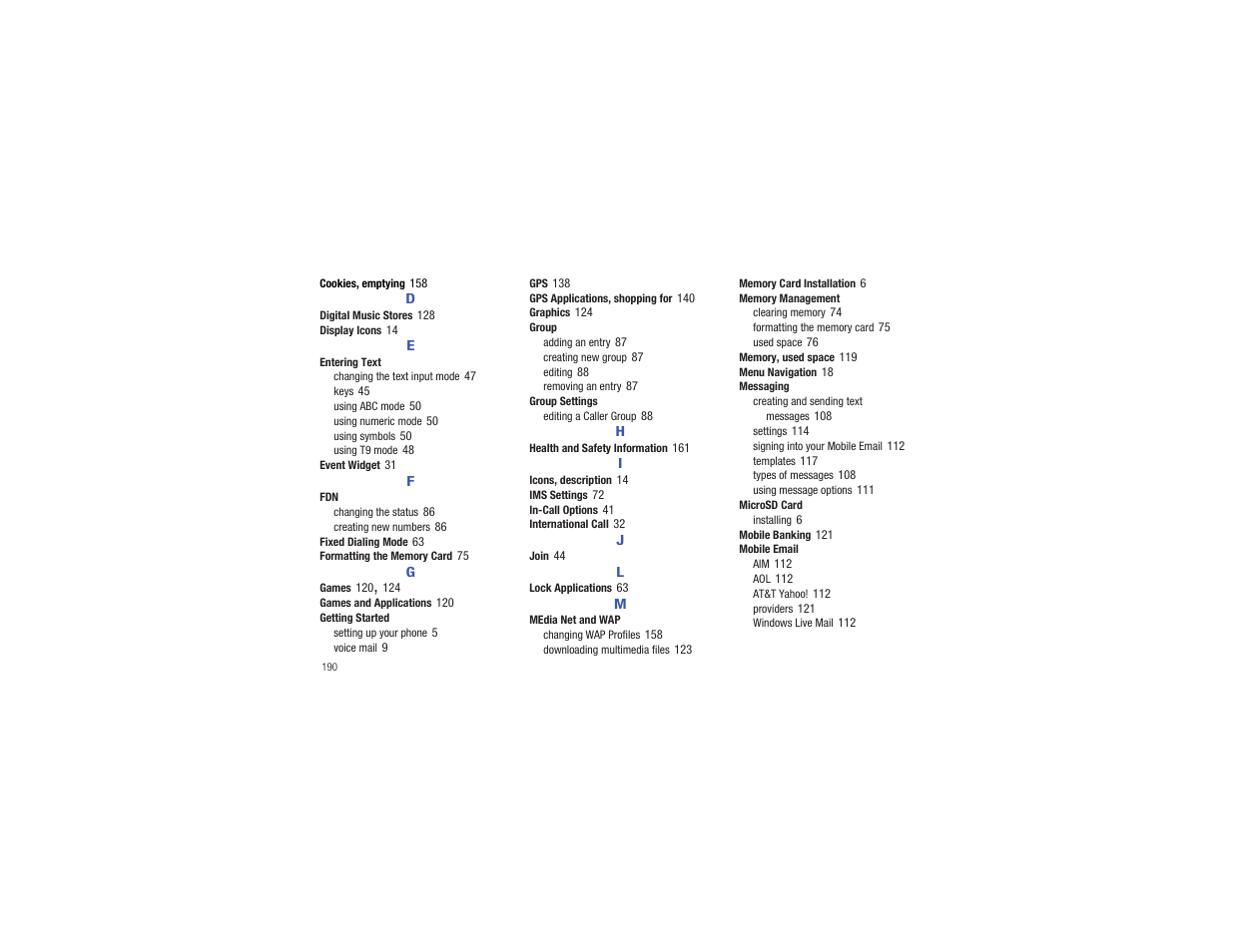 Samsung Flight II SGH-A927 User Manual | Page 194 / 197