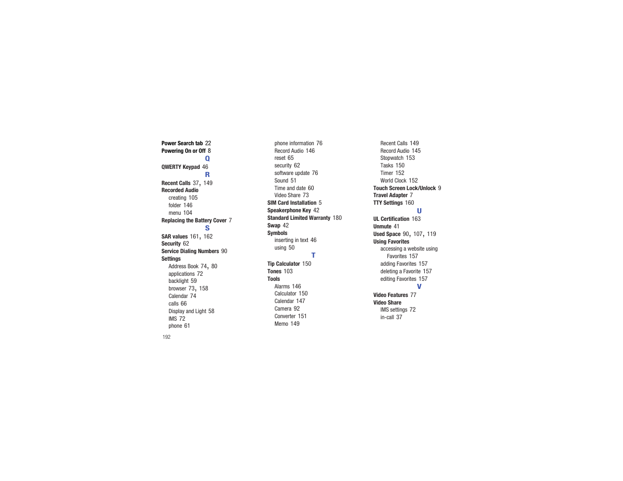 Samsung Flight II SGH-A927 User Manual | Page 196 / 197