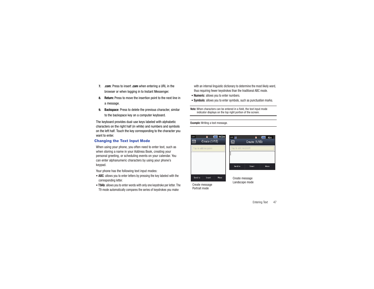 Changing the text input mode | Samsung Flight II SGH-A927 User Manual | Page 51 / 197