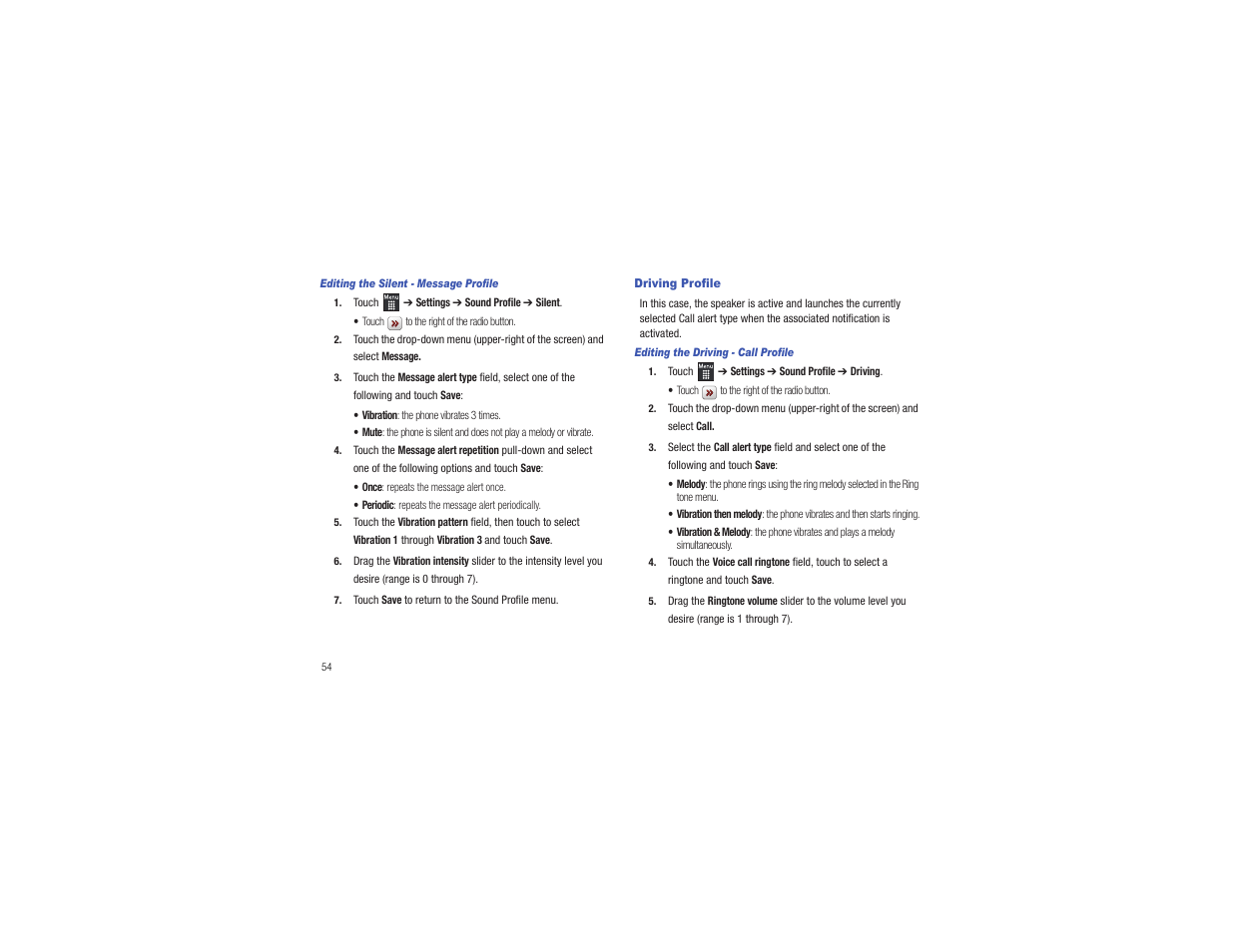 Driving profile | Samsung Flight II SGH-A927 User Manual | Page 58 / 197