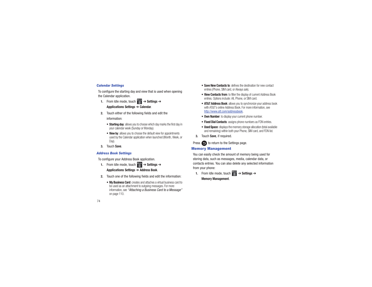 Memory management | Samsung Flight II SGH-A927 User Manual | Page 78 / 197