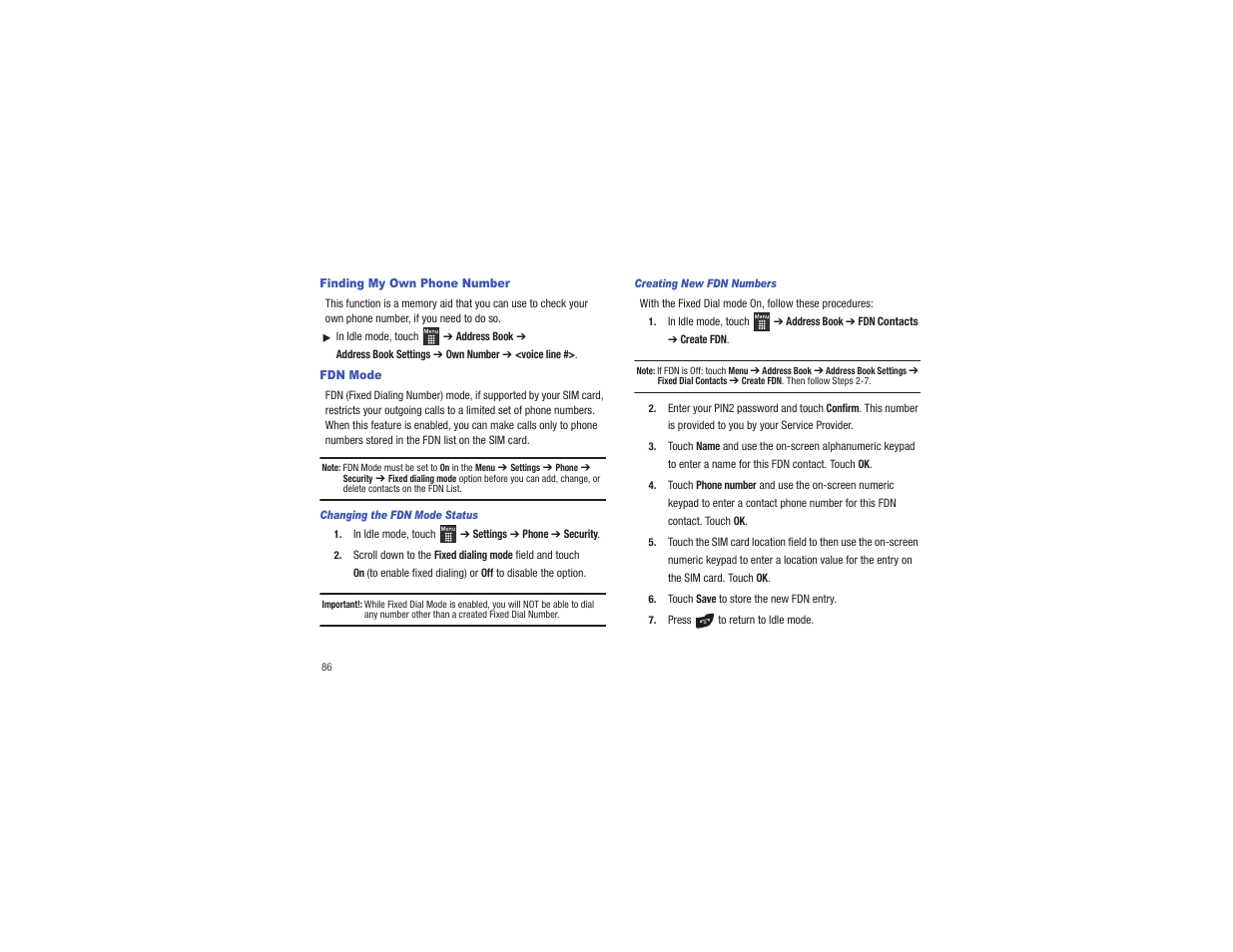 Finding my own phone number, Fdn mode, Finding my own phone number fdn mode | Samsung Flight II SGH-A927 User Manual | Page 90 / 197