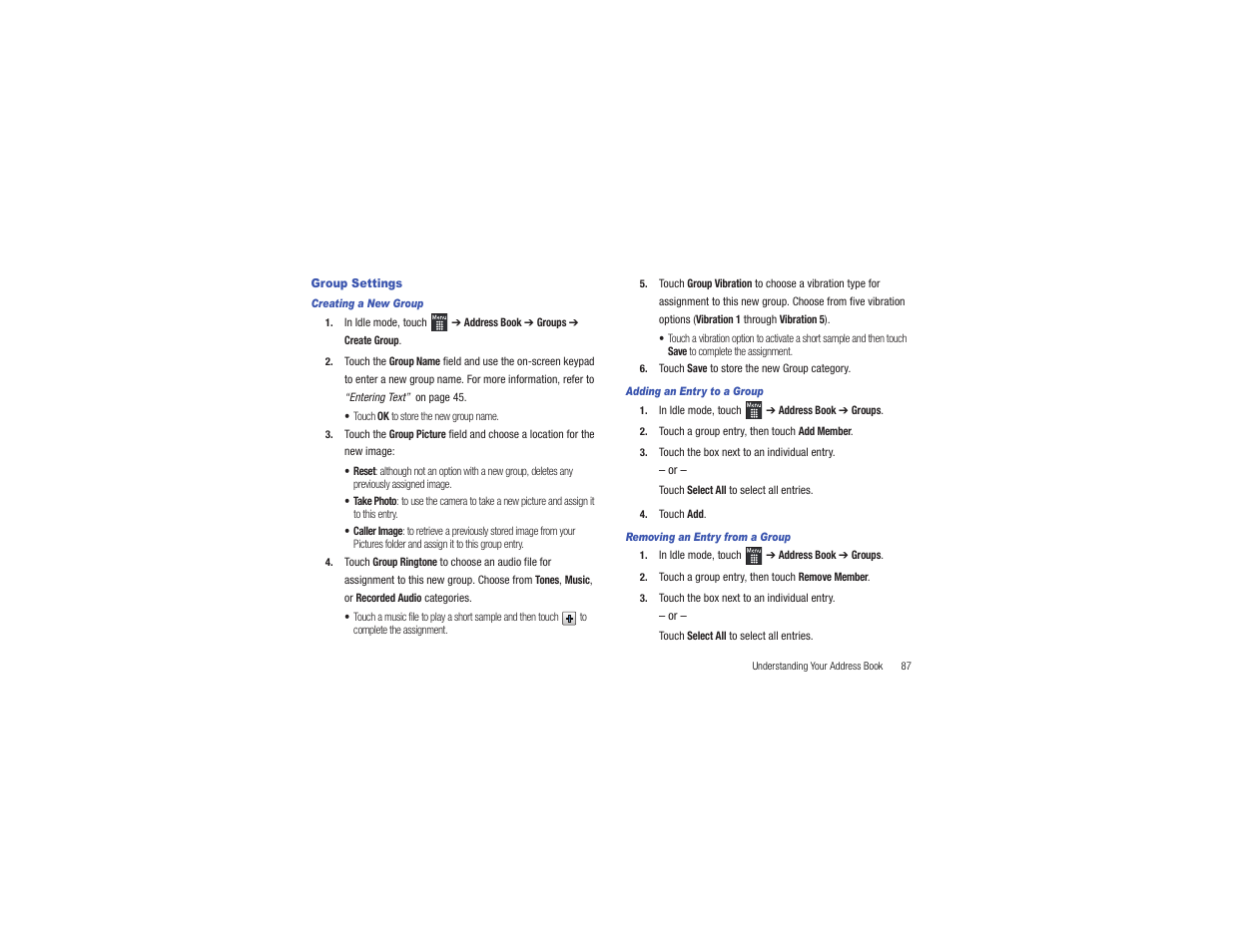 Group settings | Samsung Flight II SGH-A927 User Manual | Page 91 / 197