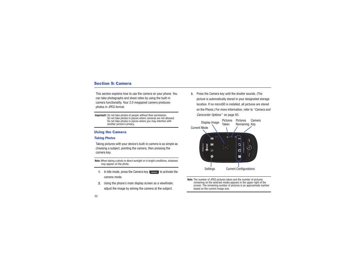 Section 9: camera, Using the camera | Samsung Flight II SGH-A927 User Manual | Page 96 / 197