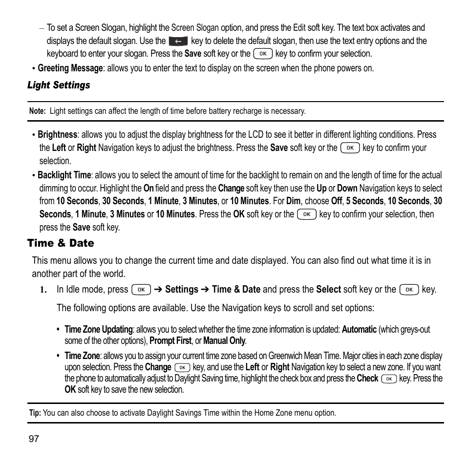Time & date | Samsung A847M User Manual | Page 104 / 140