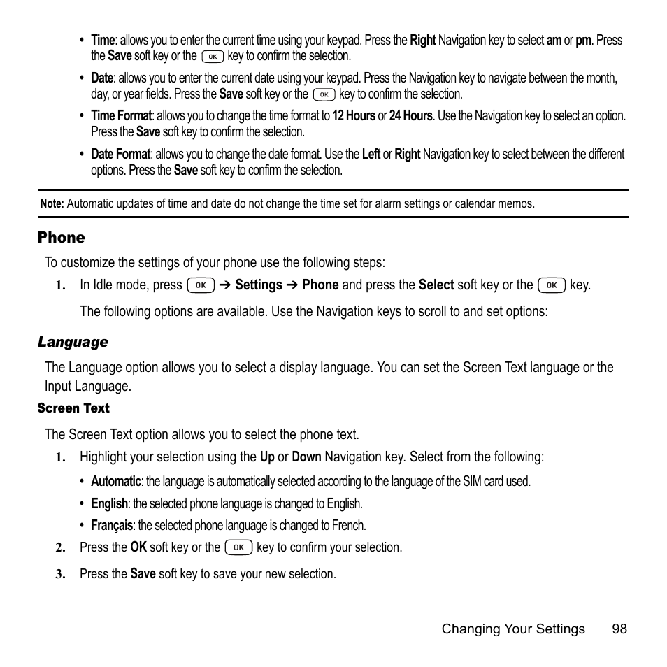 Phone | Samsung A847M User Manual | Page 105 / 140