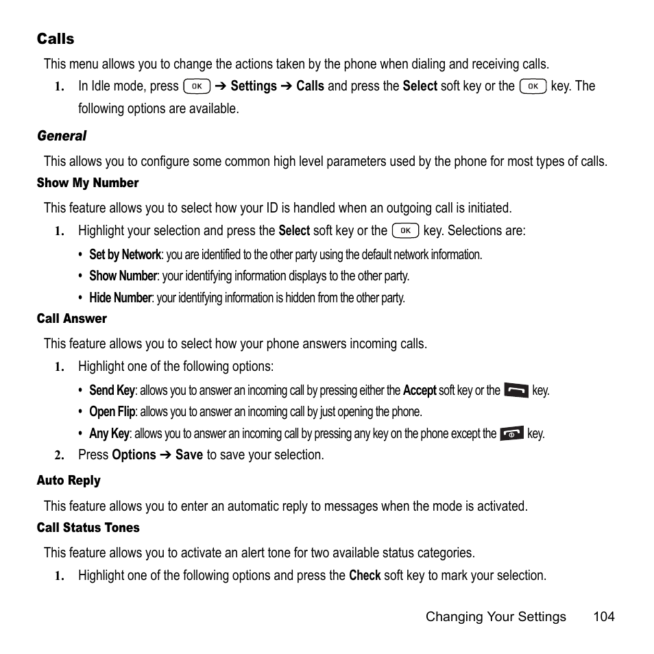 Calls | Samsung A847M User Manual | Page 111 / 140
