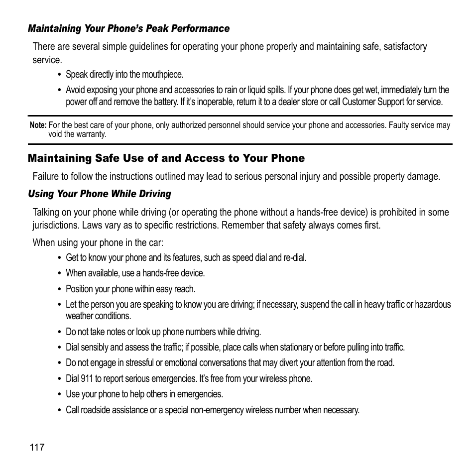 Maintaining safe use of and access to your phone | Samsung A847M User Manual | Page 124 / 140