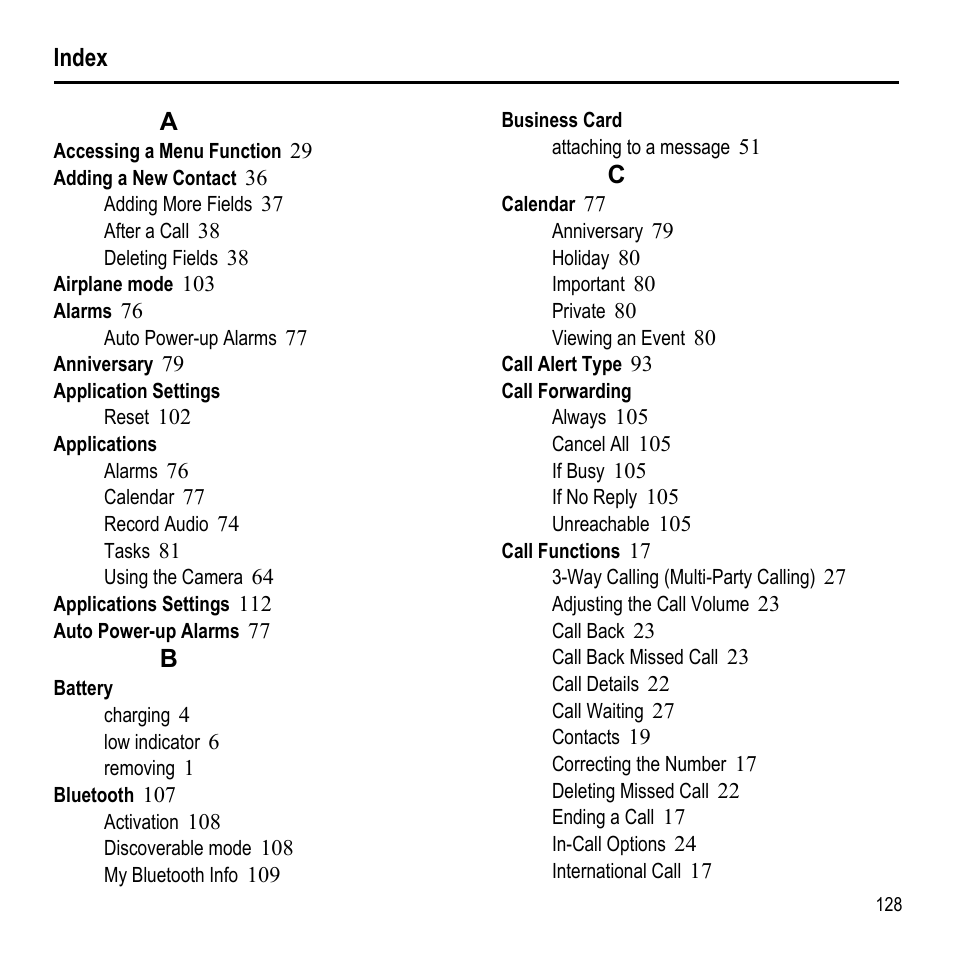 Index | Samsung A847M User Manual | Page 135 / 140