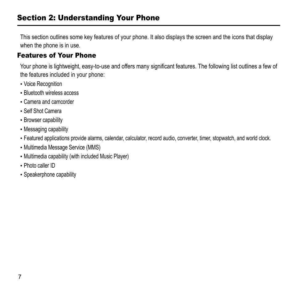 Section 2: understanding your phone, Features of your phone | Samsung A847M User Manual | Page 14 / 140